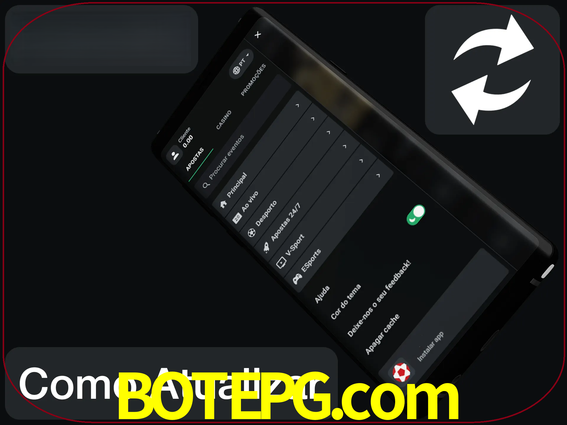 O aplicativo é atualizado automaticamente quando você faz o login.